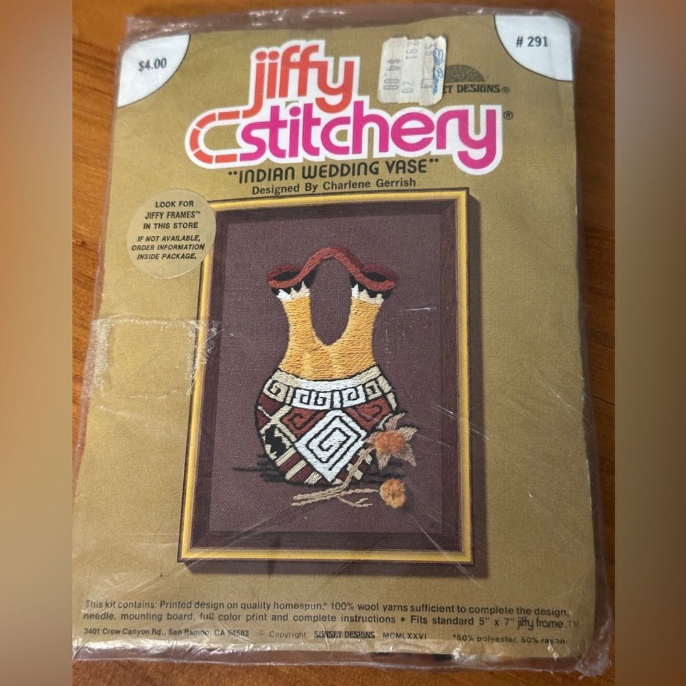 Vintage Southwest Jiffy Stitchery Indian Wedding Vase Fiberart Crewel NWT